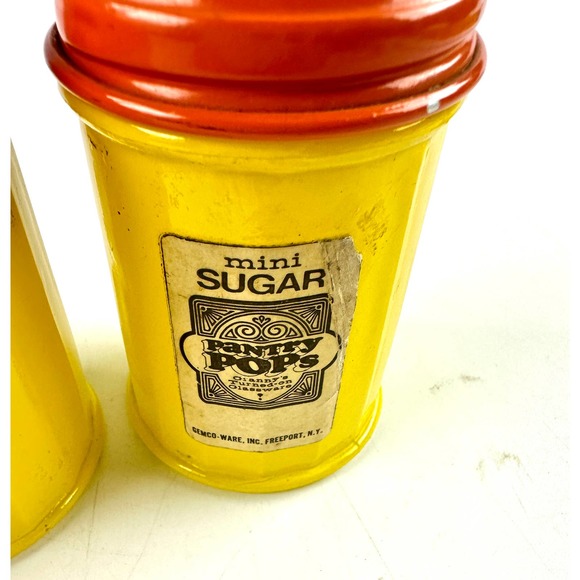 1970s Gemco Pantry Pops Cream or Syrup And Sugar Containers Yellow Orange Glass - Picture 4 of 11